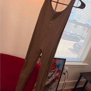 Forever 21 Brown Ribbed Button-Front Jumpsuit